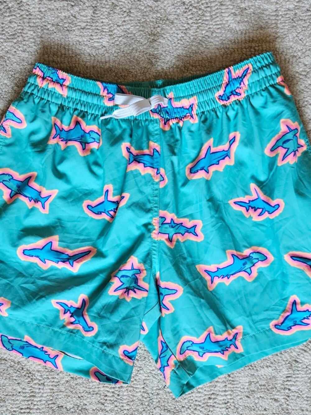 Chubbies Apex Swimmers Teal Sharks Lined Swim Shorts Small S 5.5" inseam Green